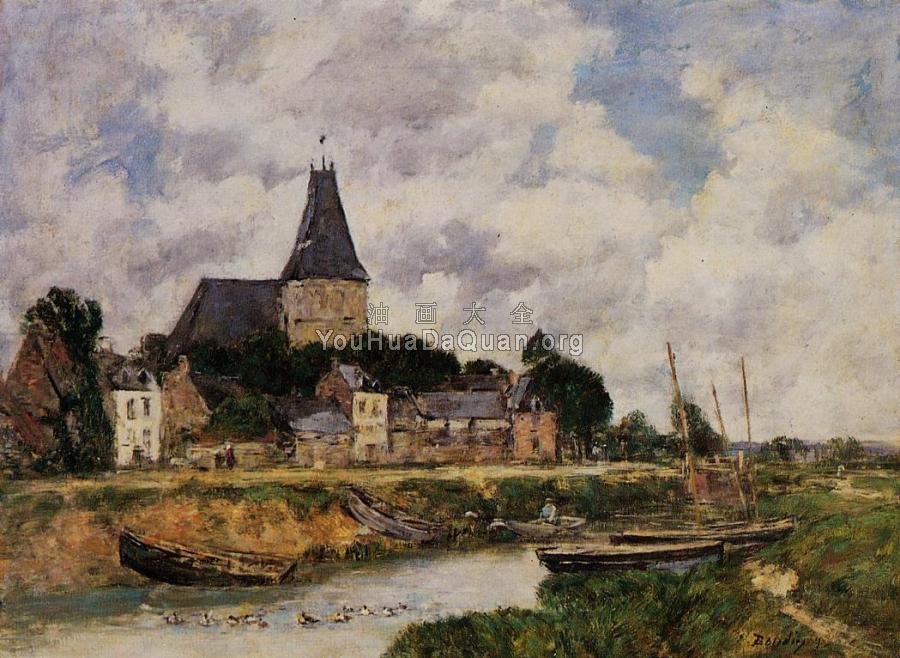 Quillebeuf, View of the Church from the Canal - 尤金·布丹